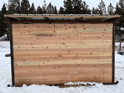 Back of a custom mobile livestock shelter